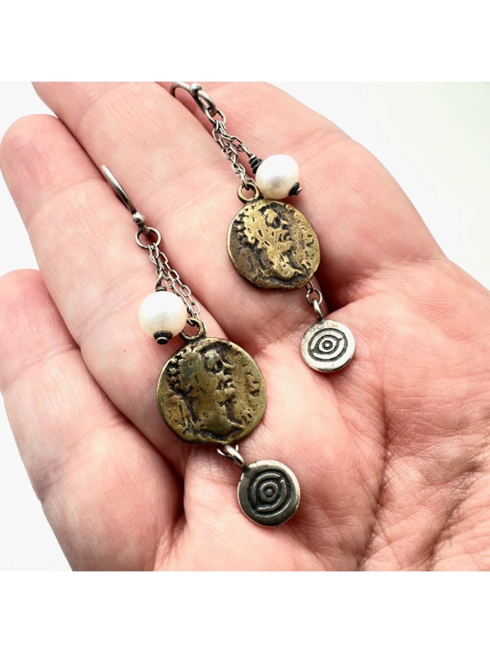 Silpada W1974 Sterling Silver Coin & Pearl Earrings 925 Brass